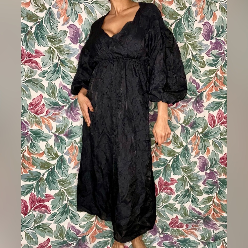 Black Floral Kika Vargas Floral Monochrome Midi Dress